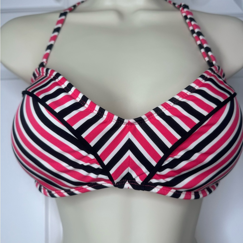 Cole of California Women’s L Pink Black Striped Padded Halter Bikini Swim Top